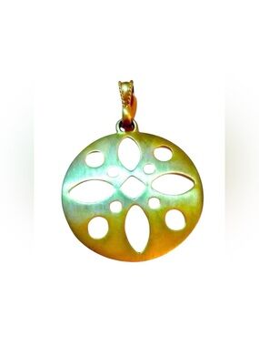 ROUND GOLD PENDANT Vintage 2” Circular Brushed Metal Finish Flower Cutout Design